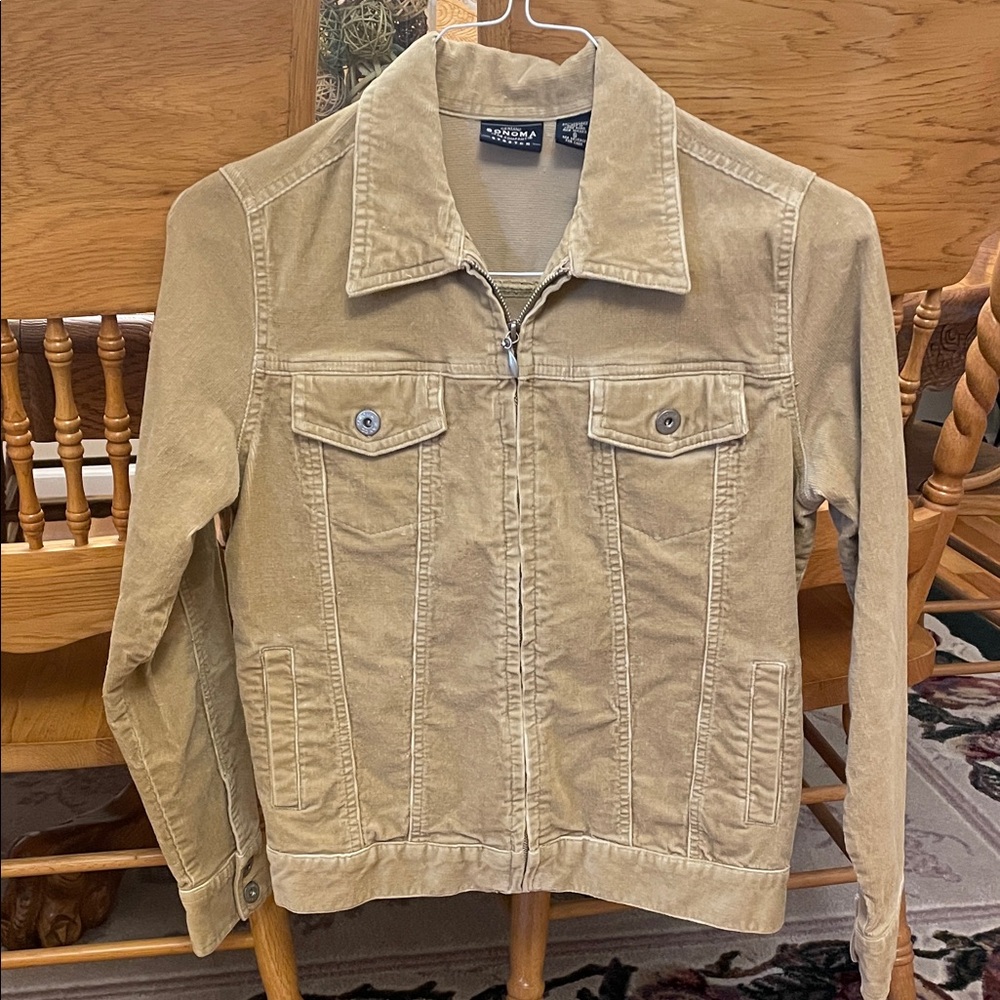 Sonoma Jean Co Stretch Tan Zip-Up Jacket. Size Small. 98% Cotton. EUC